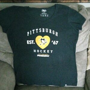 Pittsburgh Penguins Hockey 47 Brand Black Tee with White Logo Print